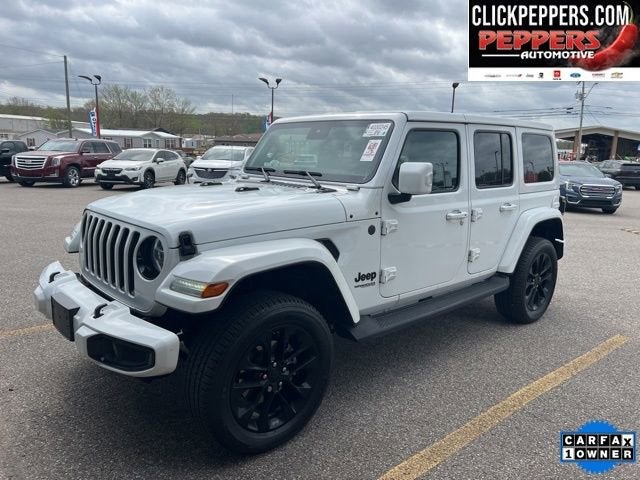 2022 Jeep Wrangler Unlimited High Altitude in White — front three-quarter view