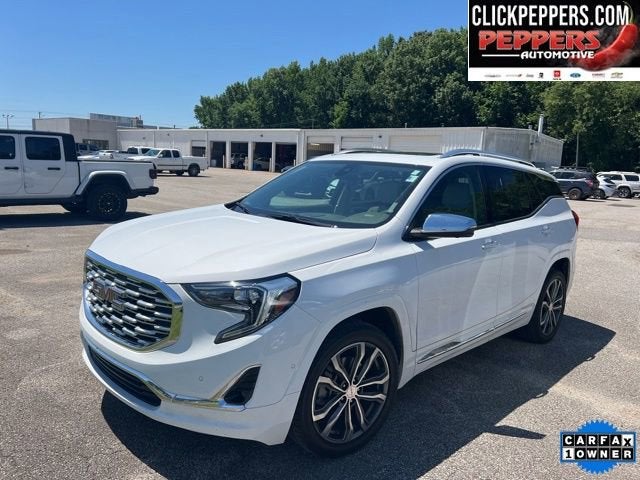 2019 GMC Terrain Denali in Summit White — front three-quarter view